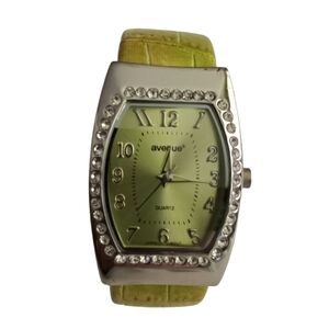 Avenue Cuff Bracelet Watch Rhinestones Silver Tone Case